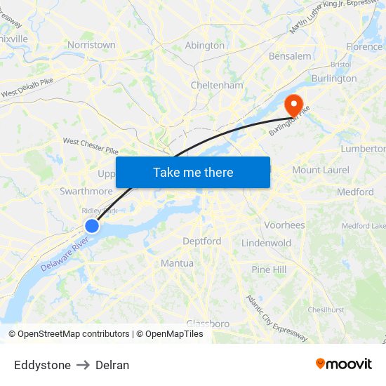 Eddystone to Delran map