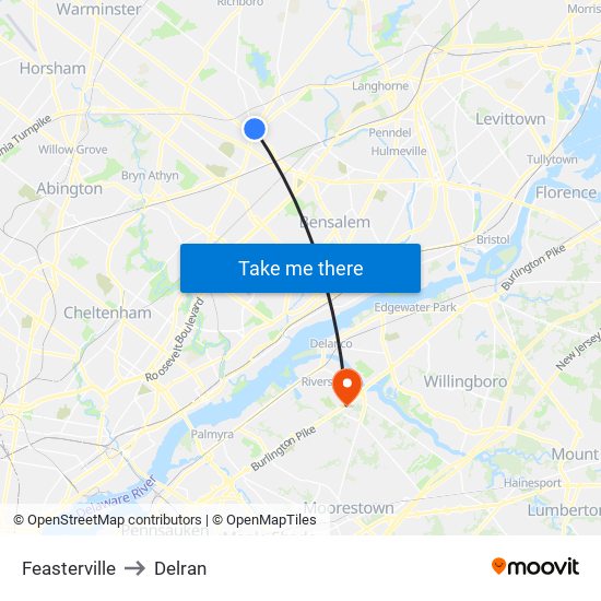 Feasterville to Delran map
