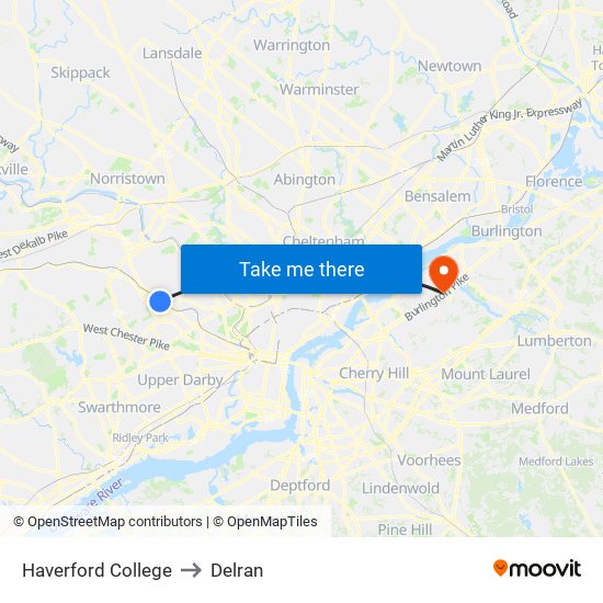 Haverford College to Delran map