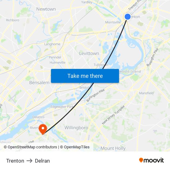 Trenton to Delran map