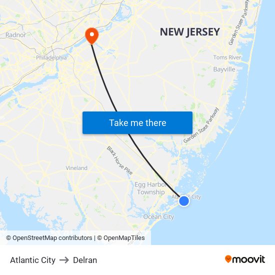 Atlantic City to Delran map
