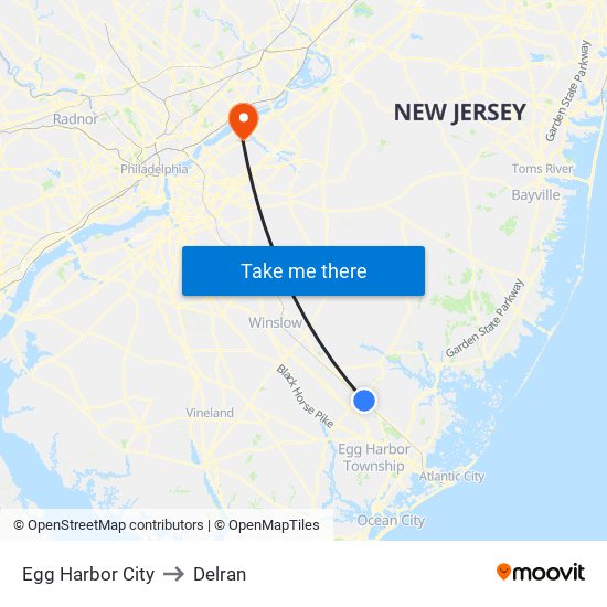 Egg Harbor City to Delran map