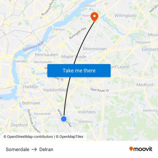 Somerdale to Delran map