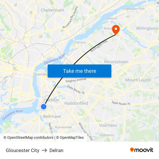 Gloucester City to Delran map
