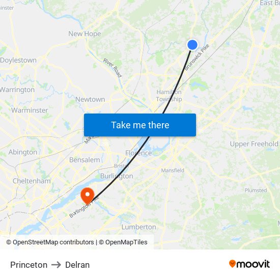 Princeton to Delran map