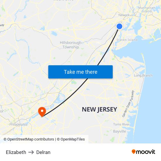 Elizabeth to Delran map