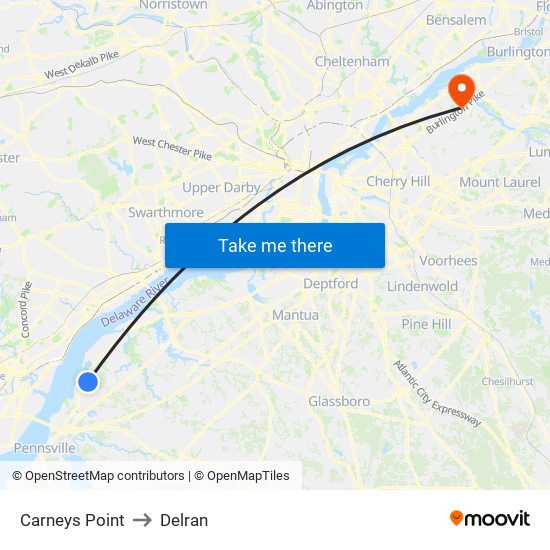 Carneys Point to Delran map