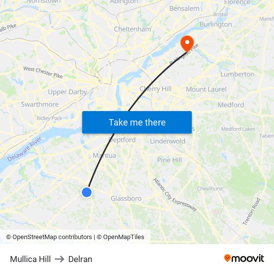 Mullica Hill to Delran map