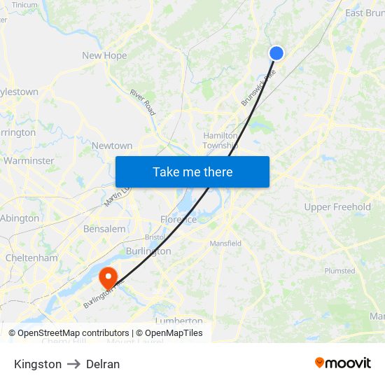 Kingston to Delran map
