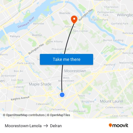 Moorestown-Lenola to Delran map