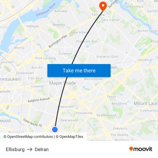 Ellisburg to Delran map