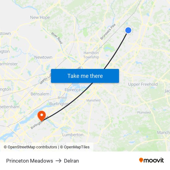 Princeton Meadows to Delran map