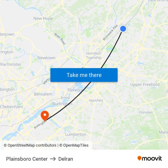 Plainsboro Center to Delran map