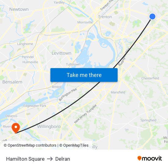 Hamilton Square to Delran map