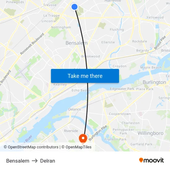 Bensalem to Delran map