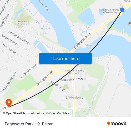 Edgewater Park to Delran map