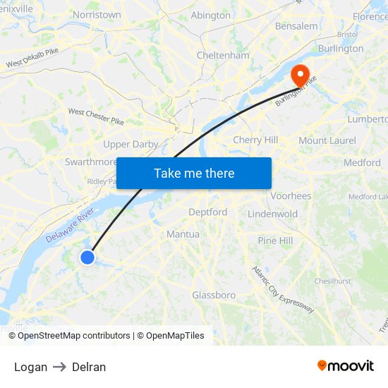 Logan to Delran map