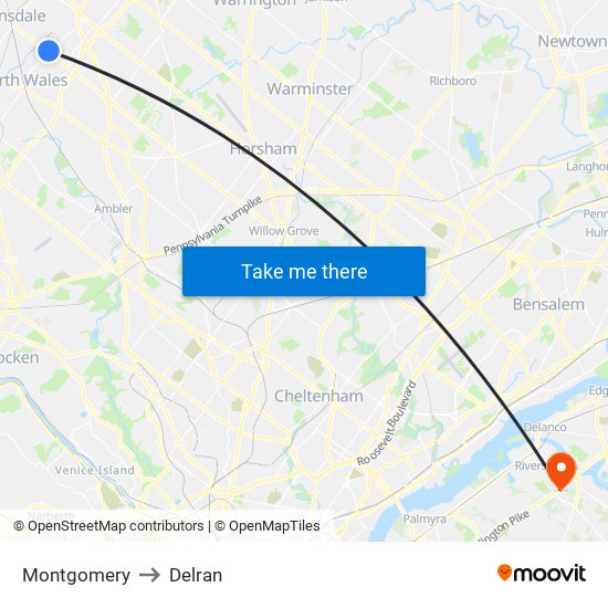 Montgomery to Delran map