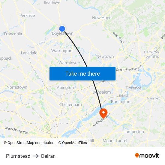 Plumstead to Delran map