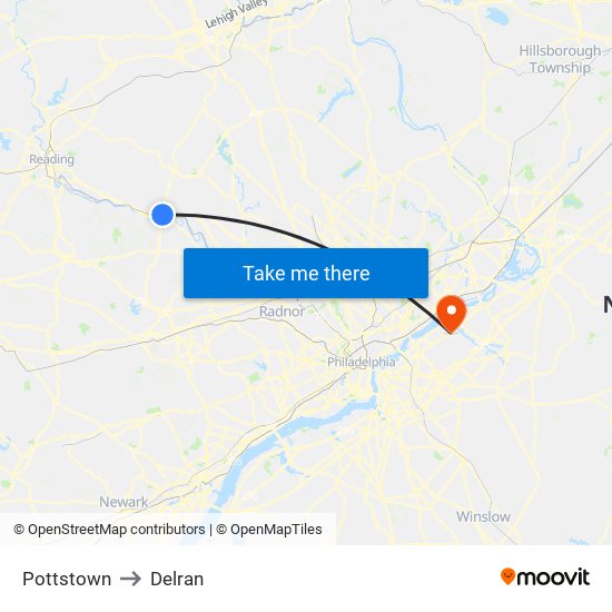 Pottstown to Delran map
