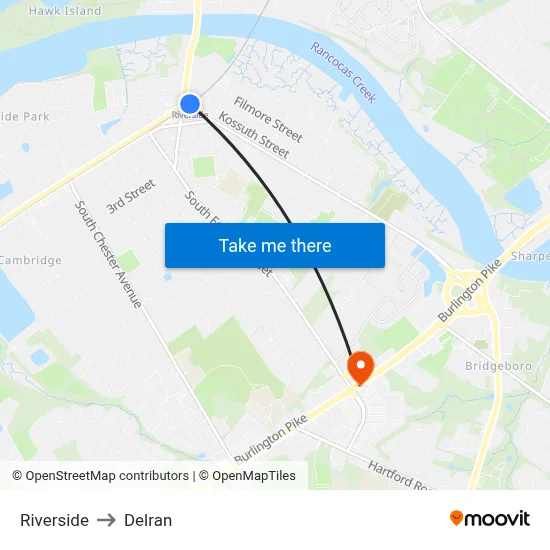 Riverside to Delran map
