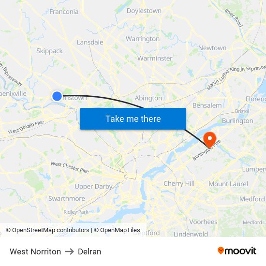 West Norriton to Delran map