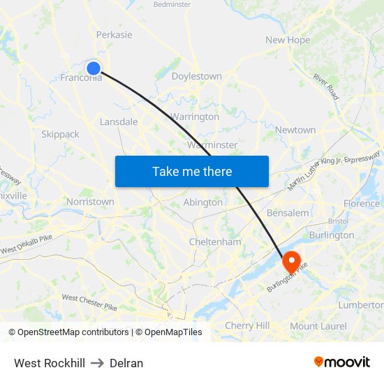 West Rockhill to Delran map