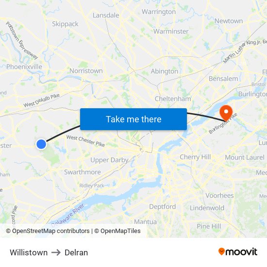 Willistown to Delran map