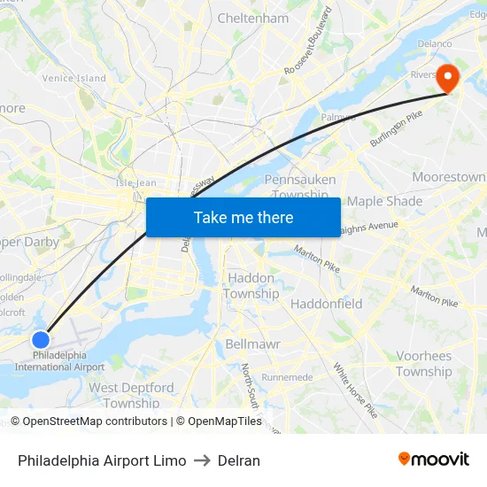 Philadelphia Airport Limo to Delran map