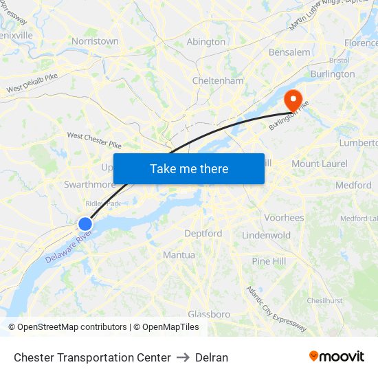 Chester Transportation Center to Delran map