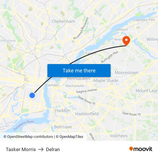 Tasker Morris to Delran map