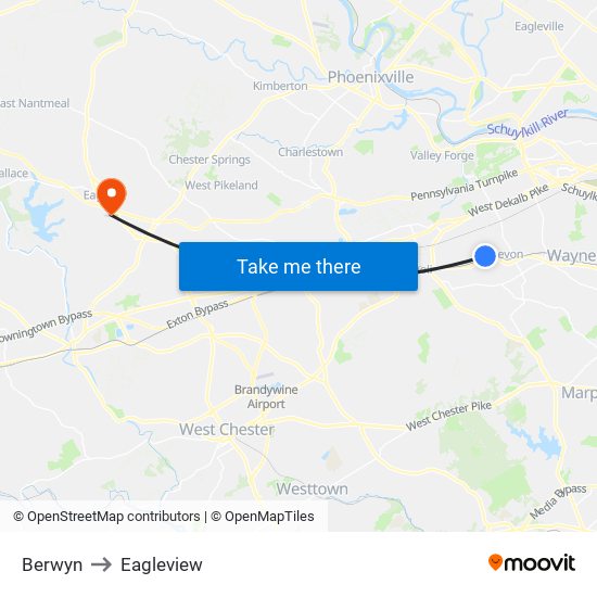 Berwyn to Eagleview map