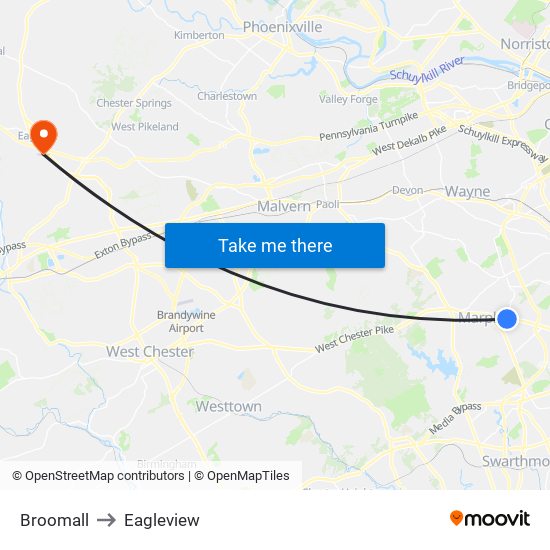 Broomall to Eagleview map