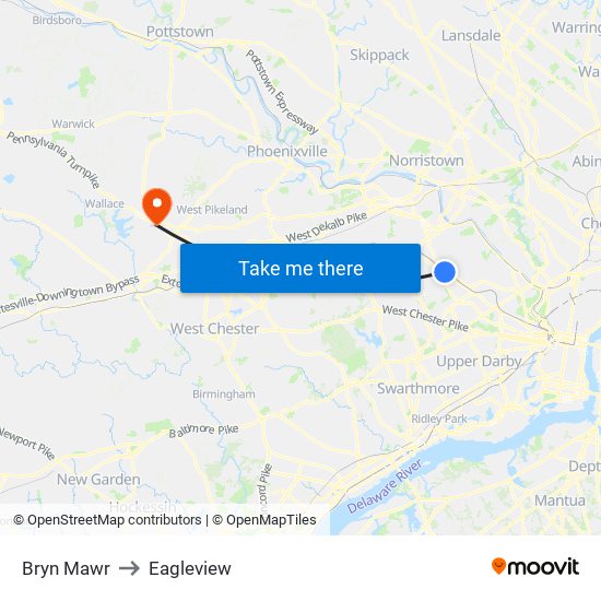 Bryn Mawr to Eagleview map