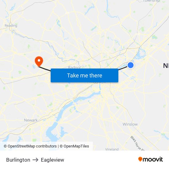 Burlington to Eagleview map