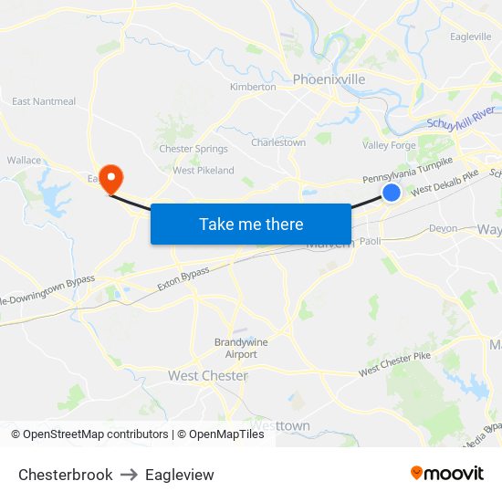 Chesterbrook to Eagleview map