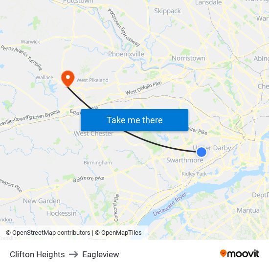 Clifton Heights to Eagleview map