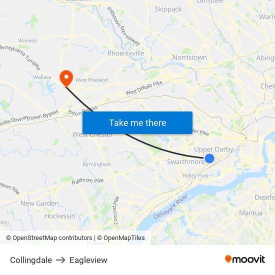 Collingdale to Eagleview map