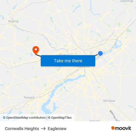 Cornwells Heights to Eagleview map