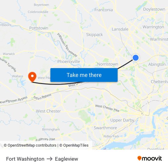 Fort Washington to Eagleview map