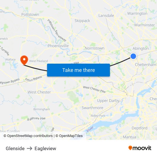 Glenside to Eagleview map