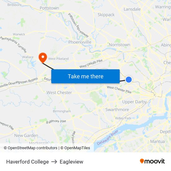 Haverford College to Eagleview map