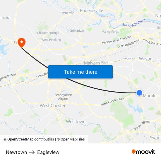 Newtown to Eagleview map