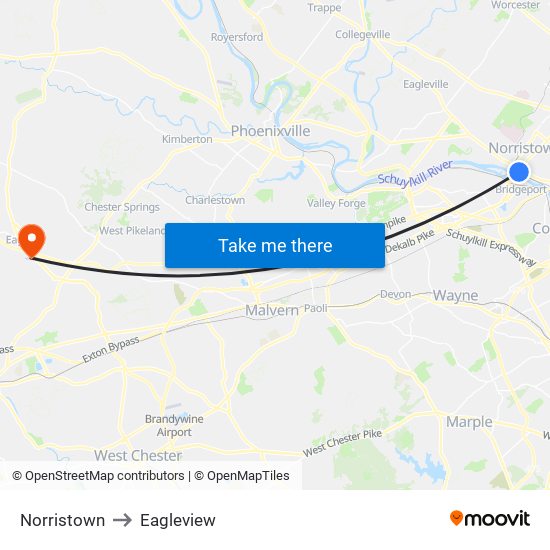 Norristown to Eagleview map