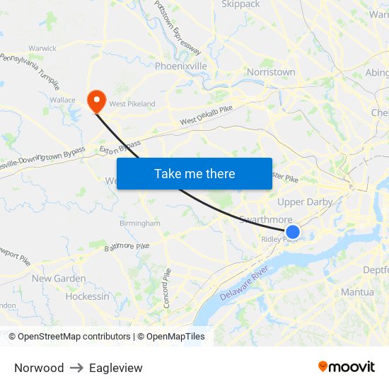 Norwood to Eagleview map
