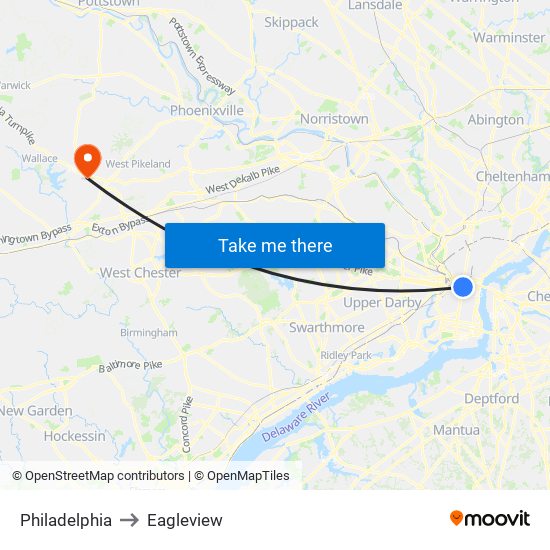 Philadelphia to Eagleview map