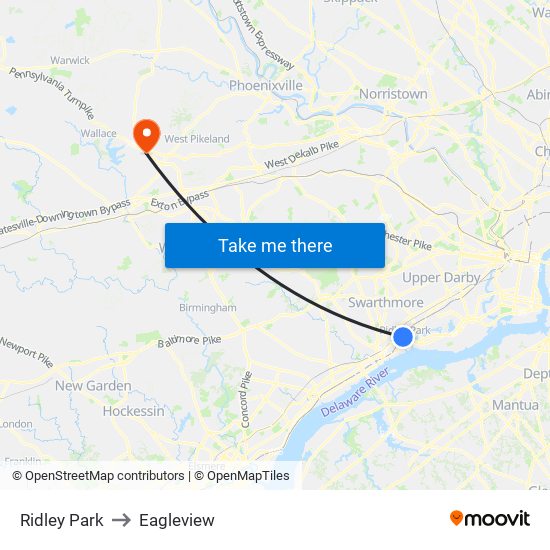 Ridley Park to Eagleview map