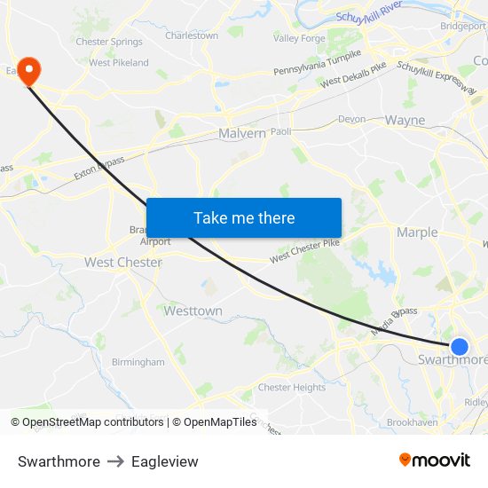 Swarthmore to Eagleview map