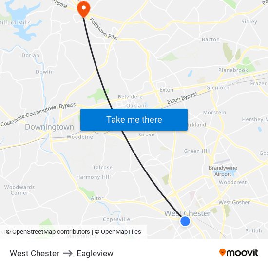 West Chester to Eagleview map