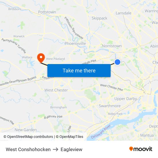 West Conshohocken to Eagleview map